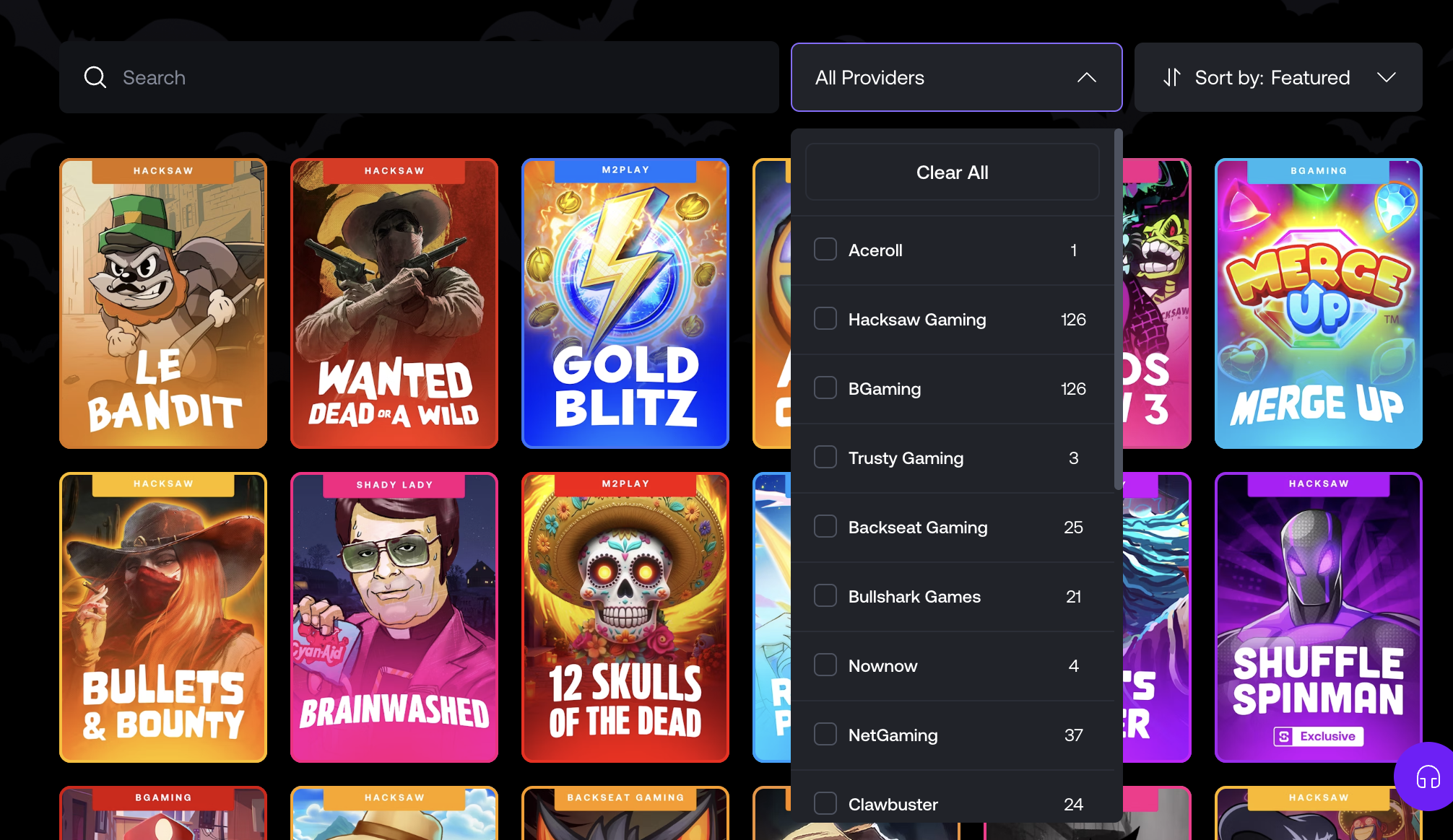 Shuffle Casino Games Lobby